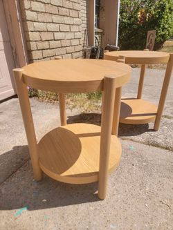 Round 2-Tier Wood Side Tables – Set of 2