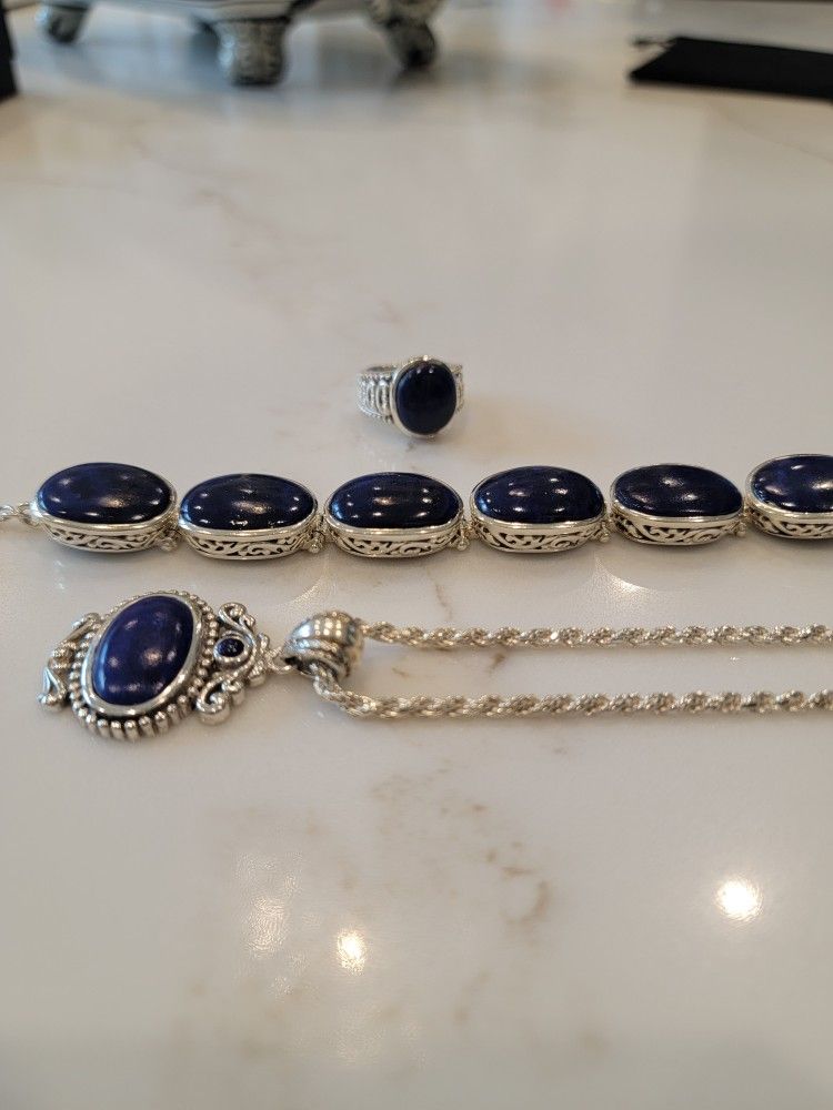 LOTS OF LAPIS & 925 Sterling silver, Pendant , Chain ,bracelet,  and ring