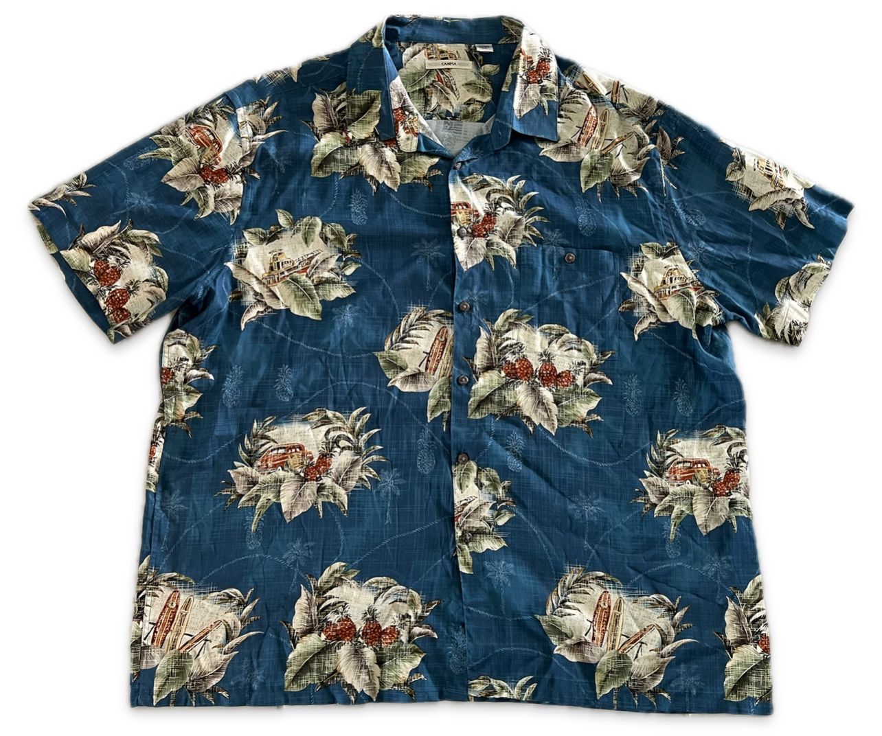 Campia Moda Shirt Mens XXL Blue Cotton Button Up Hawaiian Surfing Casual