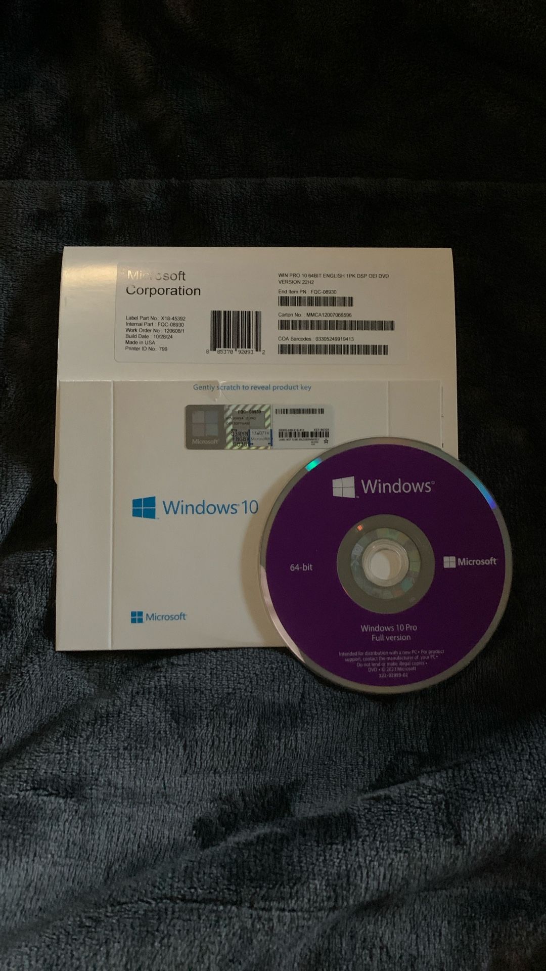 Windows 10 Pro 64bit Key And CD