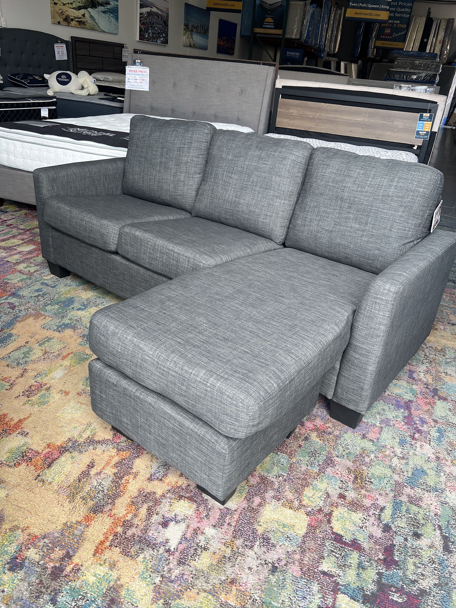 REDUCED ! 2 Left Only ! BRAND NEW! Charcoal Sectional With Reversible Chaise Great price
