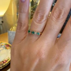 14K Gold Natural Emeralds And Diamonds Ring 