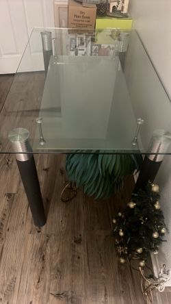 Rectangular Glass Top Dining Table Metal Legs Clear/Black/Silver 50x30x31