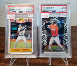 Freddie Freeman Rookie Card and Alex Bregman Zebra Stripe #/99 baseball cards
