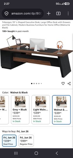 Tribesigns 78" L-Shaped Executive Desk with Drawers & File Cabinet