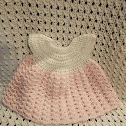 Soft White and Pink Crotchet Baby Dress