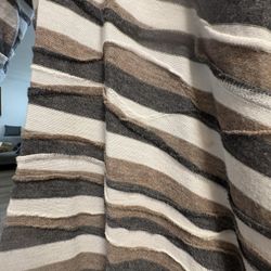 Striped (Brown/ Cream Tones) Midi  3/4 Sleeve,  Layered Front Detail Dress