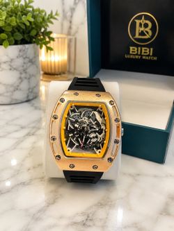 BIBI Luxury Automatic Watch Skeleton Dial Rose Gold Tone