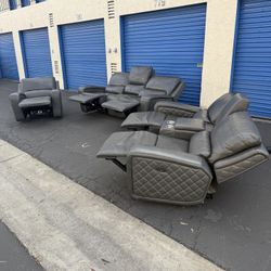 Dominick 3-Piece Gray Genuine Leather Power Reclining Set