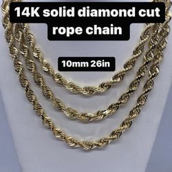 14K Solid  10mm 26in Diamond Cut Rope Chain.(no Pre-order) Brand New Re-stock