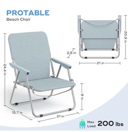 Folding Beach Adults, Portable Beach Chair Low Back, Backpack Chair for Camping Made of High Strength 600D Oxford Fabric and Steel Frame, Outdoor Fold