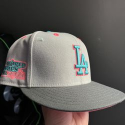 LA Dodgers 1981 WS Patch Fitted Hat Gray Pink UV