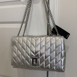 Karl Lagerfeld Silver Flap Bag NWT
