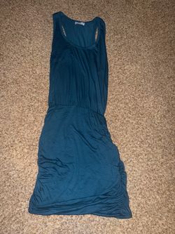 La Clef Women's Teal Blue Sleeveless Racerback Casual Knit Dress Ruched Waist size M