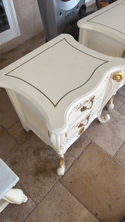 French Provincial Nightstand with Gold Accents