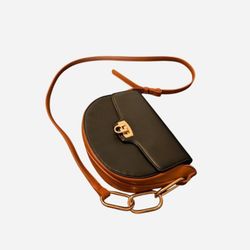 Elegant Black + Camel Crossbody Bag with Gold Hardware