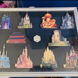 Rare ❤️ Full Set Disney Castle Pin Collection Limited Edition Release With Shadow Box
