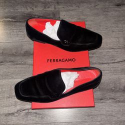 Salvatore Ferragamo Gancini Velvet Flats