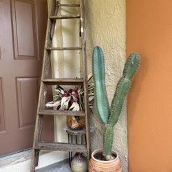 6’ Rustic Antique Wood Ladder - Decorative Vintage Garden Display or Reclaimed Art Project