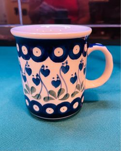Beautiful Polish Pottery. Hand decorated “ Bleeding heart Peacock” design