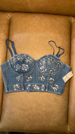 $5 Denim Rhinestone Womens Bustier Small