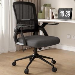naspaluro Office Computer Desk Chair Ergonomic Mesh Flip-Up Arms Comfy Chair with Mid Back Cushion Lumbar Support Adjustable Height Tilt Swivel Chair 
