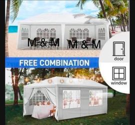 10'x20' Outdoor Canopy Party Wedding Tent White Gazebo Pavilion with Side Walls