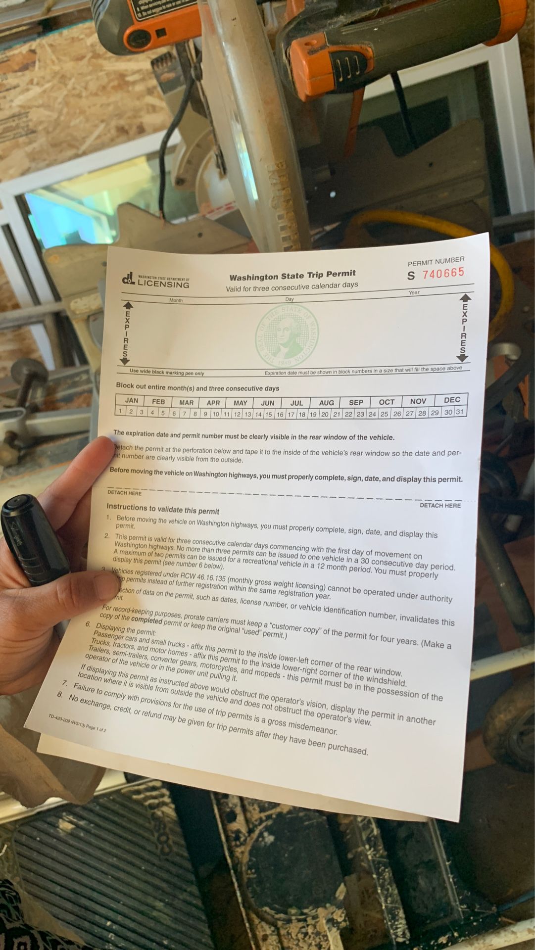 Washington state trip permit