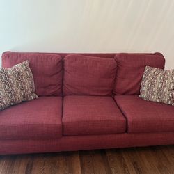 Couch / sofa - Flexsteel - red fabric - with pillows
