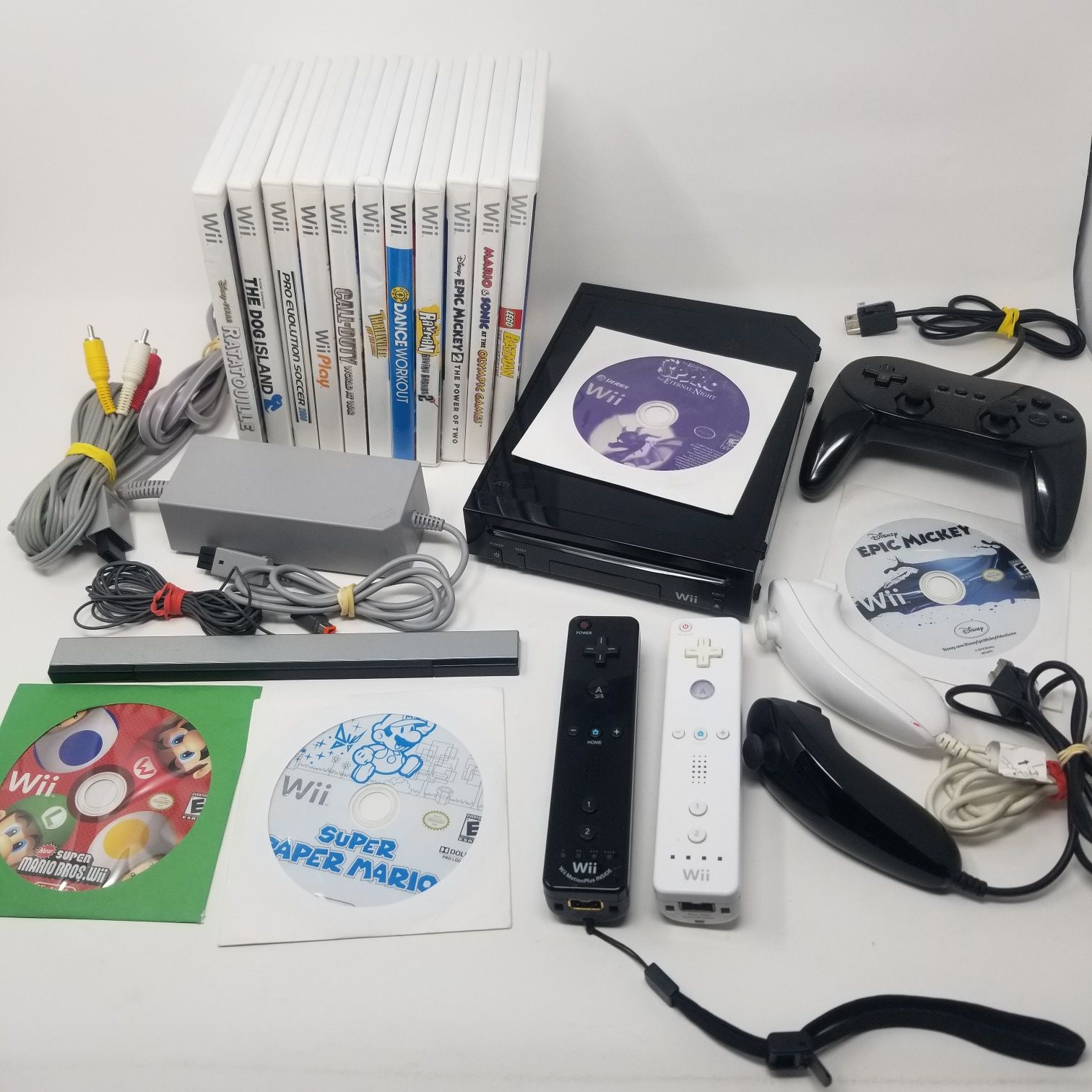 Wii Bundle, Black System, Two WiiMotes, Pro Controller, 15 Games