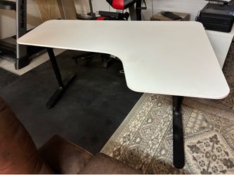 White L-Shaped Desk with Black Legs