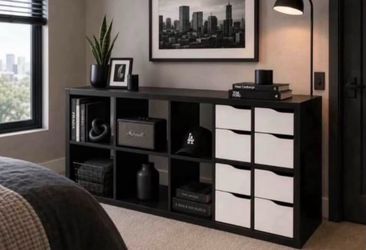 Black shelving unit