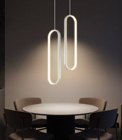 Modern Ring Chandelier LED Dimmable Ceiling Light for Living Room Kitchen Island Staircaes Silver Hub