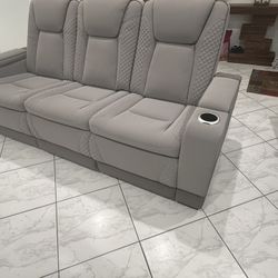 sofa, love seat , recliner , lamp and 2 tables 