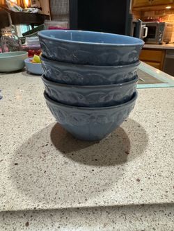 Set of 4 Blue Ceramic Bowls (Longaberger)
