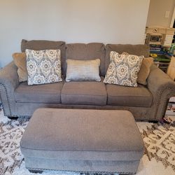 Queen Sleeper Sofa Sofabed With Loveseat, Ottoman And Pillows