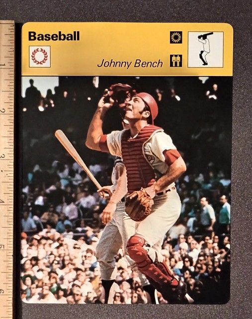 1977 Sportscaster Johnny Bench Cincinnati Reds Take-Charge Catcher Baseball Photo Large Over-sized Card HTF Collectible Vintage Japan MLB Major League