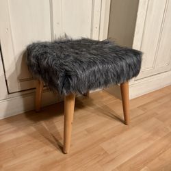 Grey Faux Fur Footstool 