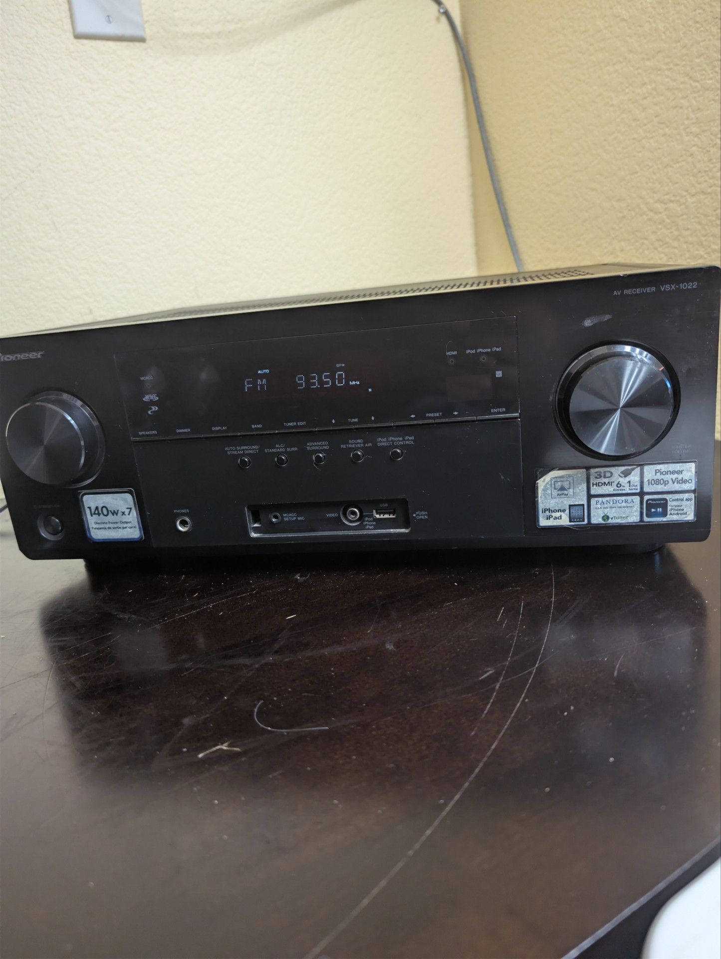 Pioneer 7.1 AV Receiver VSX-1022-K HDMI AirPlay Works Great