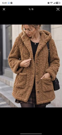 Brand New Faux Fur Brown Hooded Teddy Coat Size S