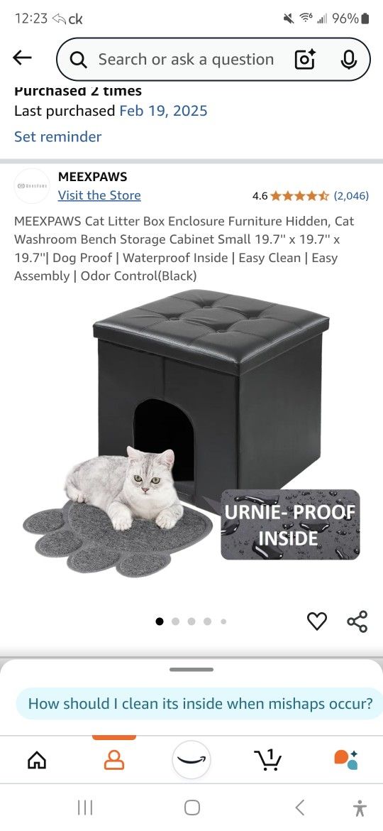 Black Litter Box Ottoman, Brand New