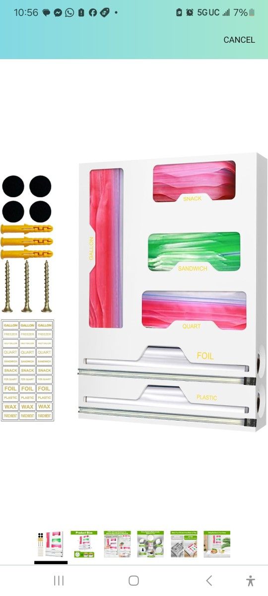 Bag Organizer for Ziplock, Foil and Plastic Wrap Organizer, 6 in 1, Bamboo Dispenser with Cutter for Kitchen Drawer and Wall Mounted, Storage for Gall