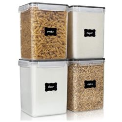 Vtopmart 4 PCS Large Food Storage Containers 5.2L / 175oz, 4 Pieces BPA Free Plastic Airtight Canisters for Flour, Sugar, Baking Supplies, Rice with L