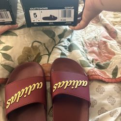 Burgundy Adidas Slides