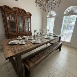 Wood Table With Bench 