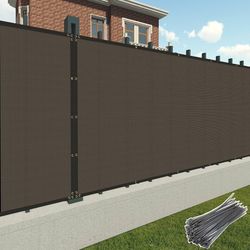 Patio 8 x 12 Fence Privacy Screen Brown Commercial Grade Mesh Shade Fabric with Brass Gromment Outdoor Windscreen with Zipties