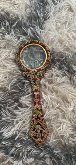Cloisonne Magnifying Glass Red Gold Enamel Flowers Decoration 9"Length