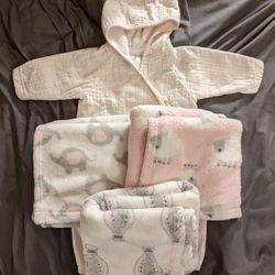 Carter's Terry Cloth Robe & 3 Warm Blankets 
