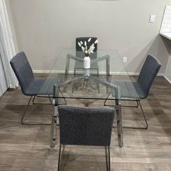 Glass Table and 4 Gray Chairs