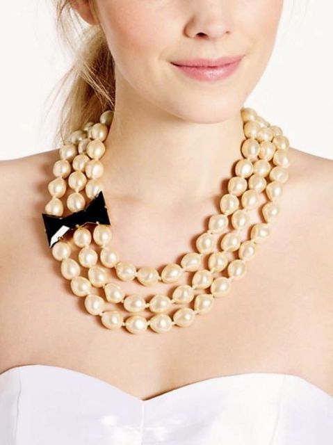 Kate spade bow triple strand pearl necklace